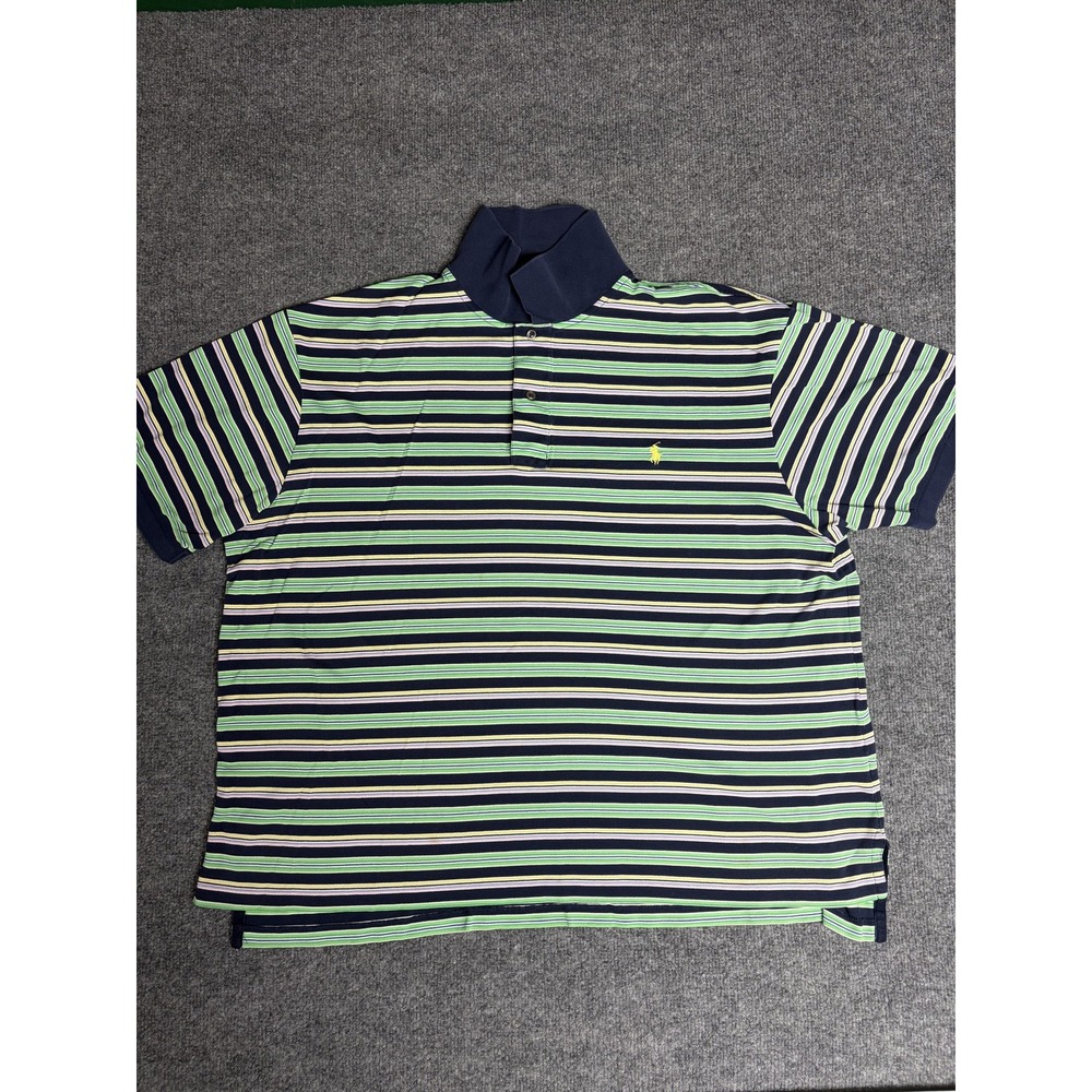 VTG Polo Ralph Lauren Polo Shirt Mens 2XB Big Blue Green Striped Cotton Casual